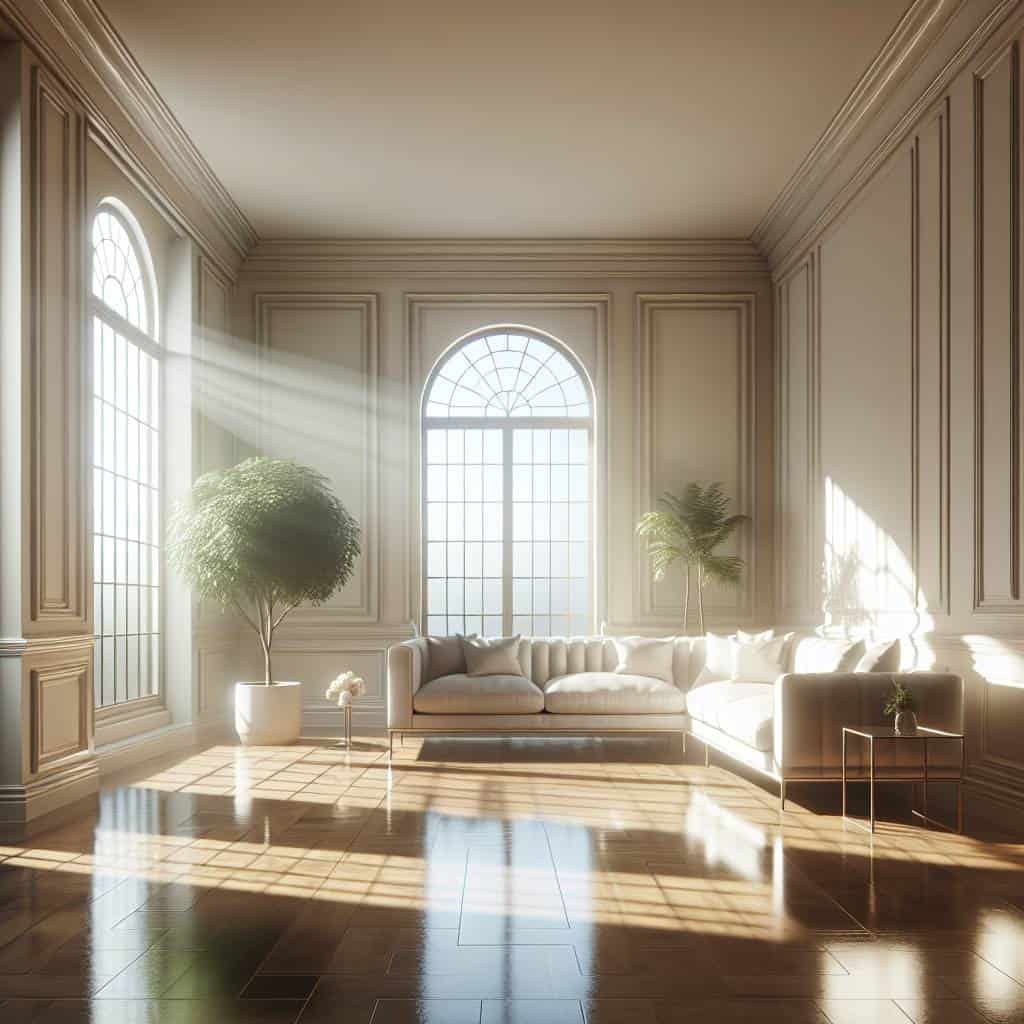 Detaching from material possessions, serene room.