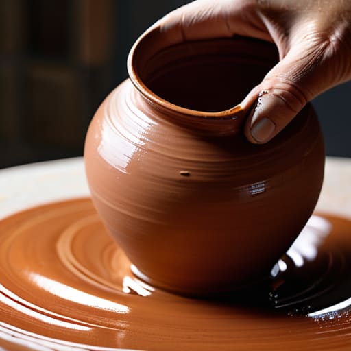 Applying Engobe liquid slip to ceramics.